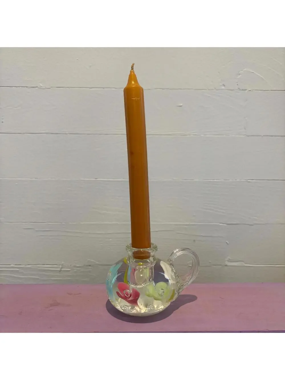 Joe St Clair Flower Art Glass Candleholder Paperweight
